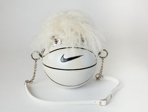 Vintage White Pearlescent Nike Basketball Bag with Mongolian Sheep Skin