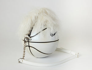Vintage White Pearlescent Nike Basketball Bag with Mongolian Sheep Skin