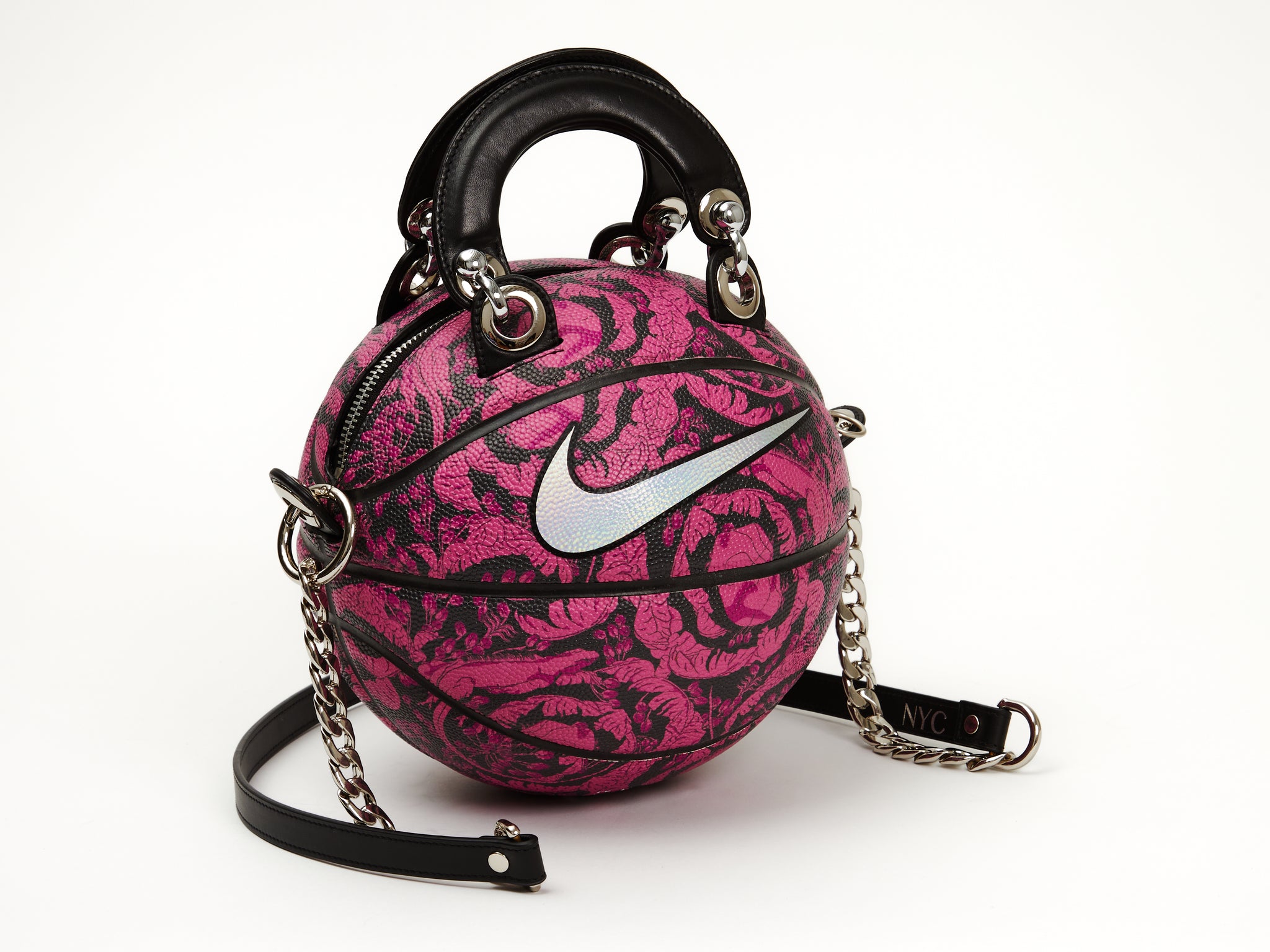 Pink & Black Floral (holographic swoosh) Nike Basketball Bag